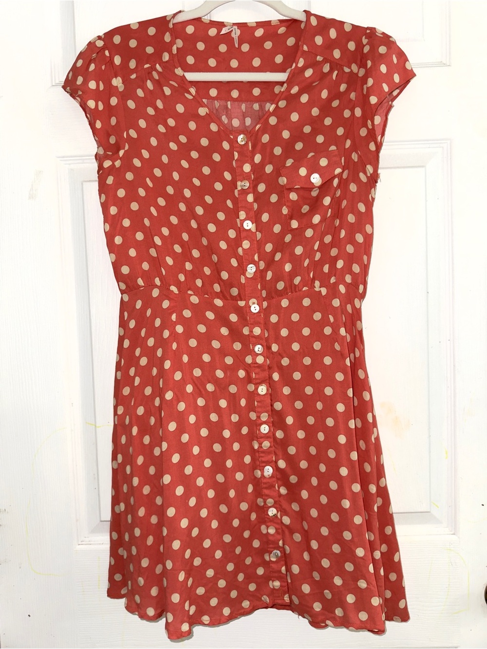 Cotton Candy Red Polka Dot Button-Front Mini Dress